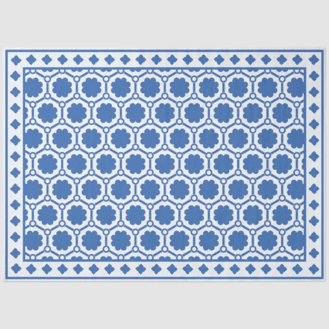 Papel De Seda White Blue Modern Bone Inlay Decoupage Paper (Anverso)