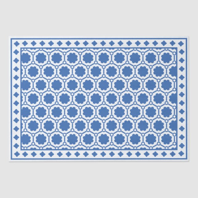 Papel De Seda White Blue Modern Bone Inlay Decoupage Paper (Anverso)