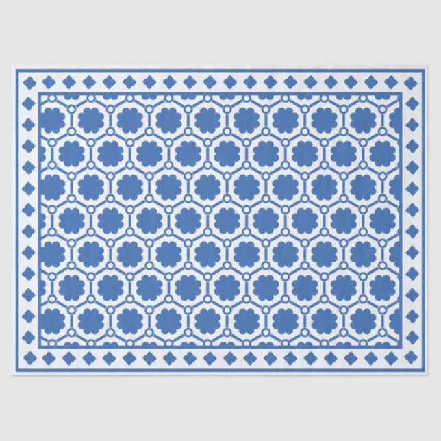Papel De Seda White Blue Modern Bone Inlay Decoupage Paper (Anverso)
