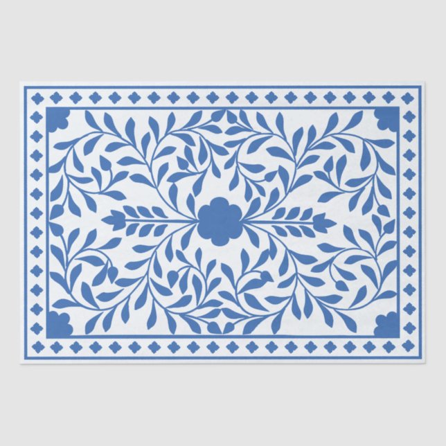 Papel De Seda White Blue Traditional Bone Inlay Decoupage Paper (Anverso)