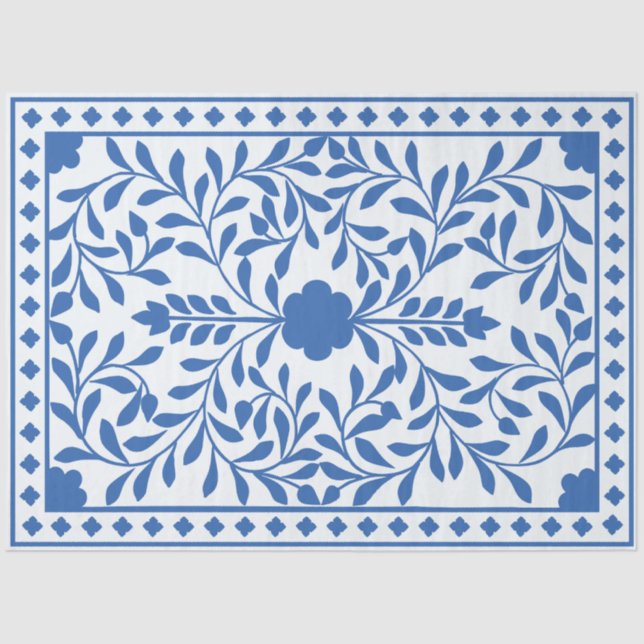 Papel De Seda White Blue Traditional Bone Inlay Decoupage Paper (Anverso)
