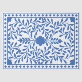 Papel De Seda White Blue Traditional Bone Inlay Decoupage Paper