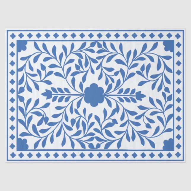 Papel De Seda White Blue Traditional Bone Inlay Decoupage Paper (Anverso)