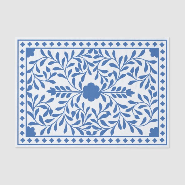 Papel De Seda White Blue Traditional Bone Inlay Decoupage Paper (Anverso)