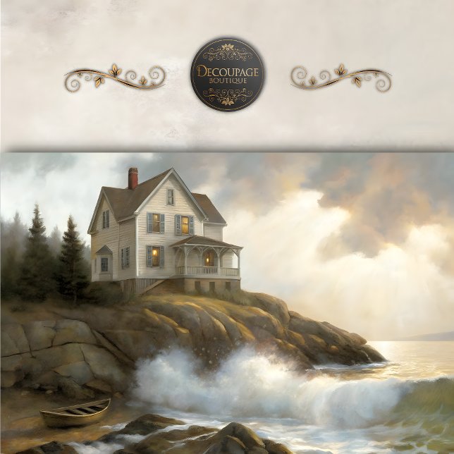 Papel De Seda White Cliffside House At Sea Decoupage (White Cliffside House at Sea Decoupage Tissue Paper)