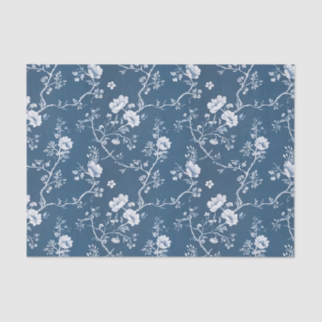 Papel De Seda White Flower Pattern on Blue Background (Anverso)