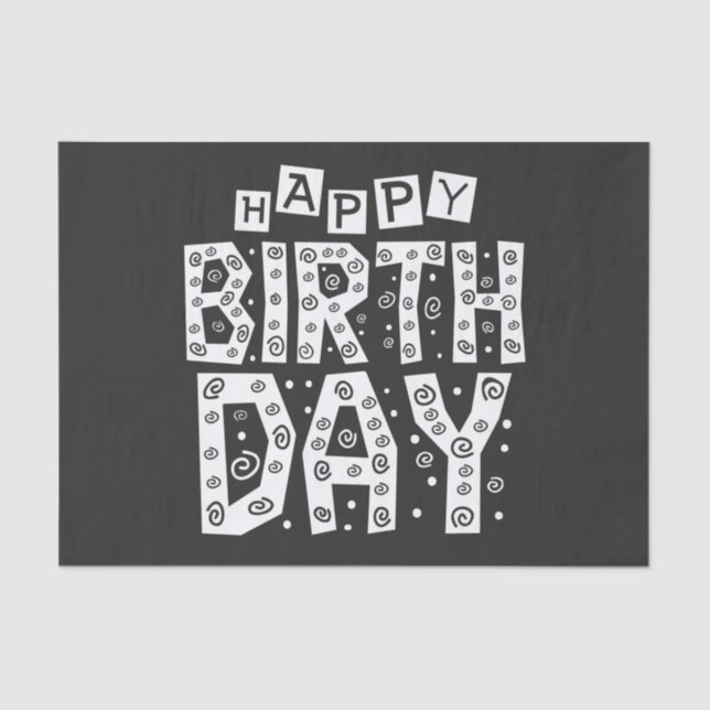 Papel De Seda white happy birthday typography text (Anverso)