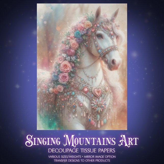 Papel De Seda White Horse With Flowers Decoupage (Subido por el creador)