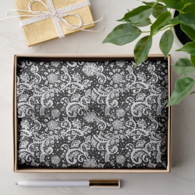 Papel De Seda White Lace on Black  (Regalo )