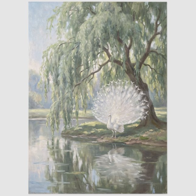 Papel De Seda White Peacock by the Willow Decoupage (Anverso)