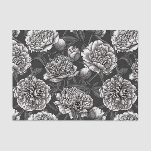 Papel De Seda White peony flowers on dark gray (Anverso)