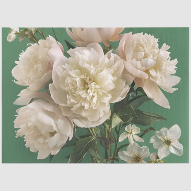 Papel De Seda  White/ Pink Peonies With Spring Flowers Decoupage (Anverso)