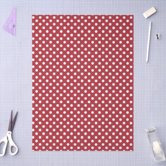 Papel De Seda White Polka Dot On Red Tissue Paper (Artesanía)