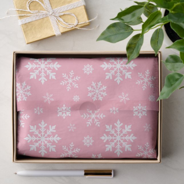 Papel De Seda White Snowflakes Pattern On Light Pink Background (Regalo )