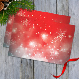 Papel De Seda White Snowflakes Sparkles and Bokeh on Red 