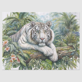 Papel De Seda White Tiger In Lush Jungle 