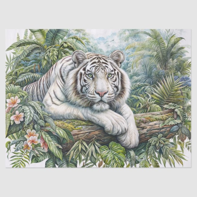 Papel De Seda White Tiger In Lush Jungle  (Anverso)