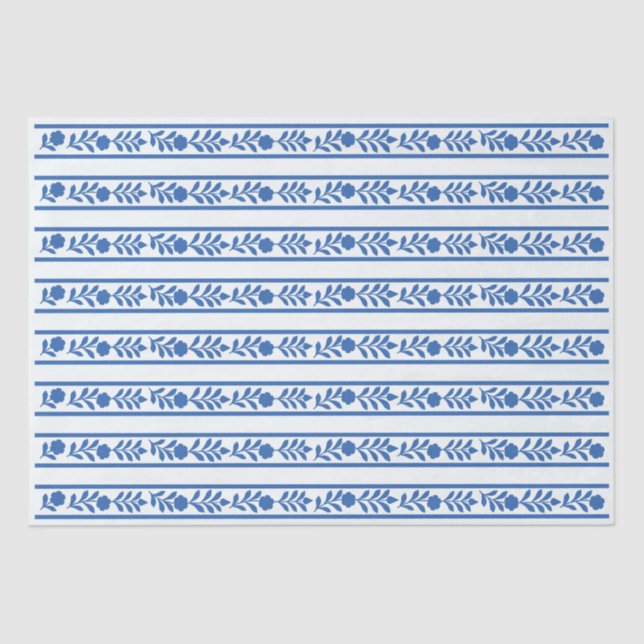 Papel De Seda Whiteblue Bone Inlay Floral Border Decoupage Paper (Anverso)