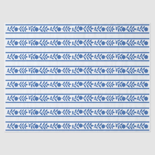 Papel De Seda Whiteblue Bone inlay Floral Border Decoupage Paper (Anverso)