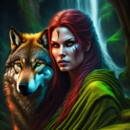 Papel De Seda Wild Amazonian Woman and her Wolf 