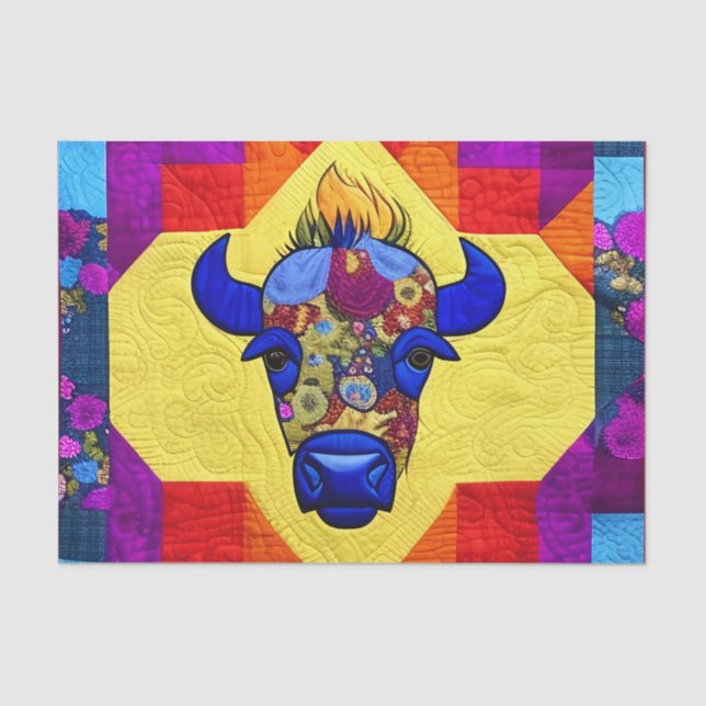 Papel De Seda Wild West Bison Quilt Like Design (Anverso)