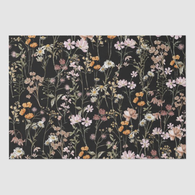 Papel De Seda Wildflower Boho Bloom Garden Black (Anverso)