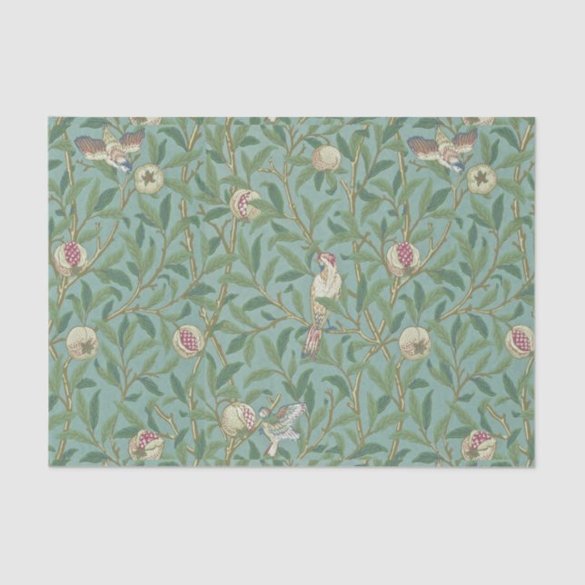 Papel De Seda William Morris, Aves y Pommegrenados - Verde (Anverso)