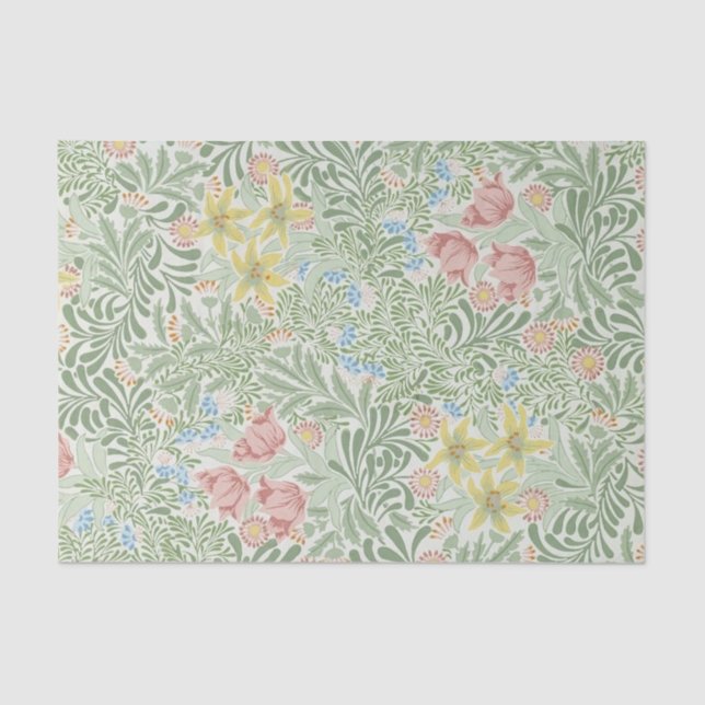 Papel De Seda William Morris - Flores de primavera rosada y amar (Anverso)