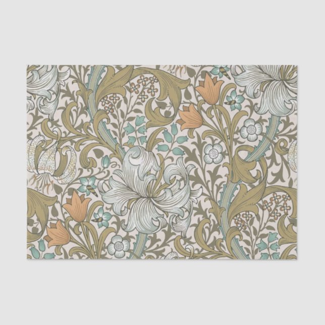 Papel De Seda William Morris Golden Lily Blue Gold (Anverso)