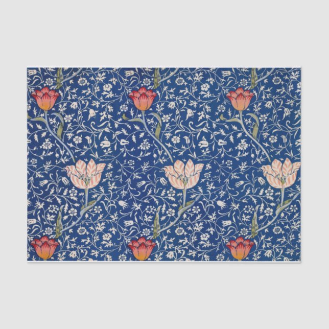 Papel De Seda William Morris Hermoso Patrón Floral Azul (Anverso)