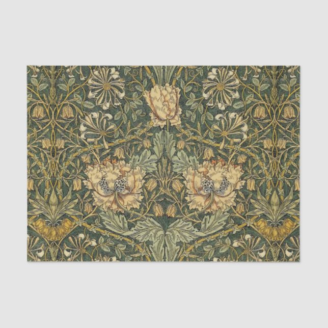 Papel De Seda William Morris Honeysuckle Green Floral (Anverso)