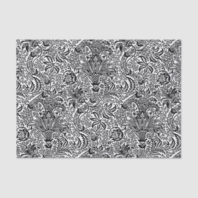 Papel De Seda William Morris indio, blanco y negro (Anverso)