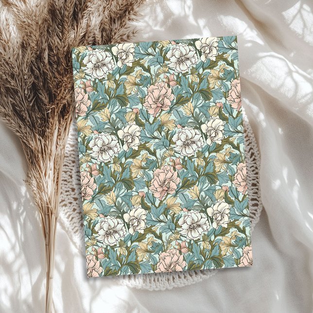 Papel De Seda William Morris inspirado azul polvoriento blanco r (William Morris inspired pale pink white dusty blue Tissue Paper)