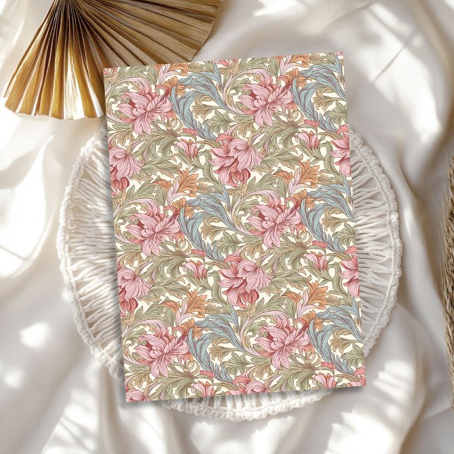 Papel De Seda William Morris inspirado en el sabio rosa azul (William Morris inspired blush pink sage green blue Tissue Paper)