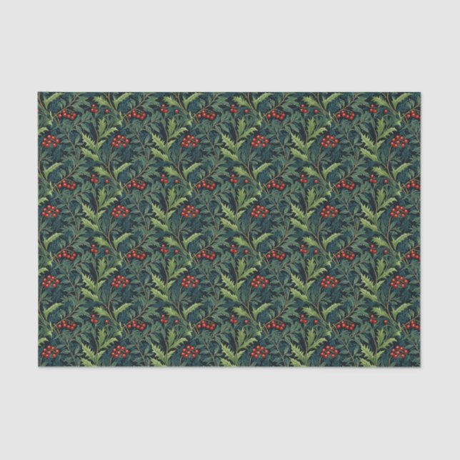 Papel De Seda William Morris inspiró a los Navidades Red Holly B (Anverso)