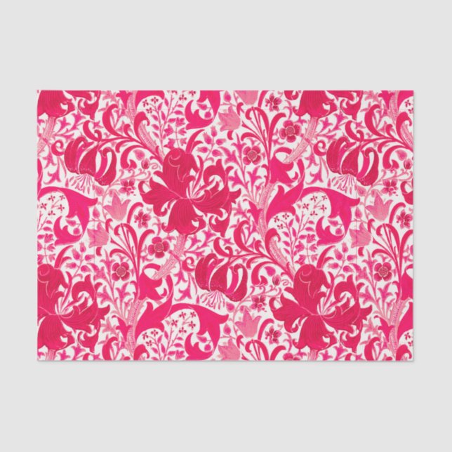 Papel De Seda William Morris Iris y Lily, Fuchsia Rosa (Anverso)