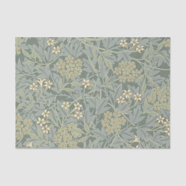 Papel De Seda William Morris Jasmine Azul Arte Botánico Verde (Anverso)