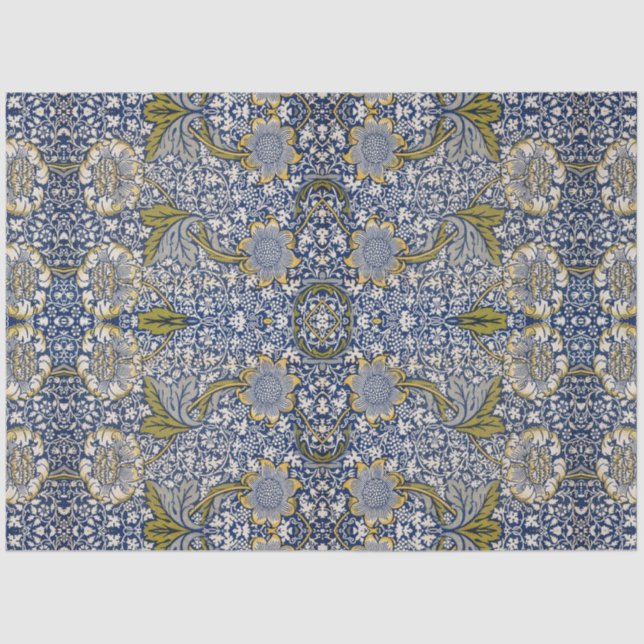 Papel De Seda William Morris Kennet Blue White Floral Decoupage (Anverso)