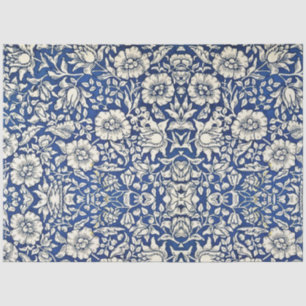 Papel De Seda William Morris Mallow Flores Azul Floral Blanco