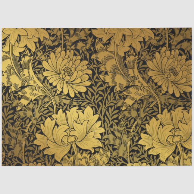 Papel De Seda William Morris Patrón Floral Negro Y Oro (Anverso)