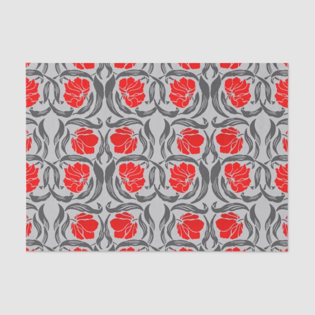 Papel De Seda William Morris Pimpernel, gris plateado y rojo (Anverso)