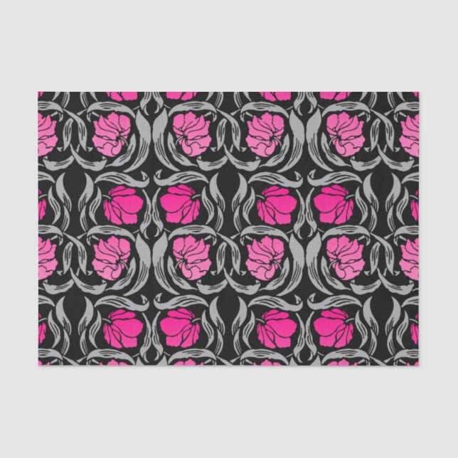 Papel De Seda William Morris Pimpernel, rosa y negro de Fuchsia (Anverso)