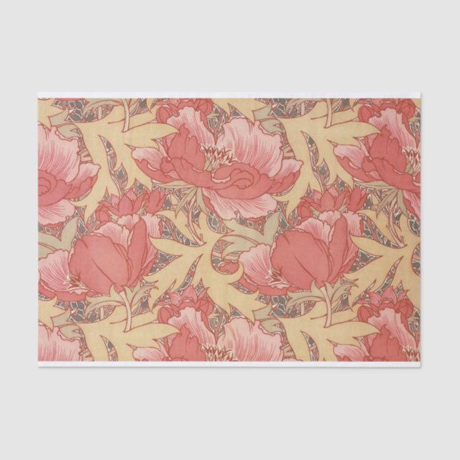 Papel De Seda William Morris Poppies Patrón de Art Nouveau flora (Anverso)