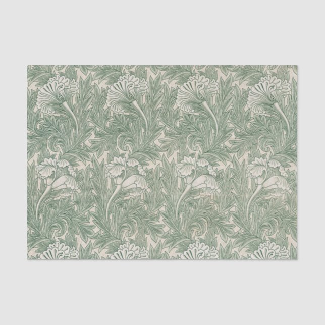Papel De Seda William Morris Verde Salvia Estampado de Tulipán:  (Anverso)