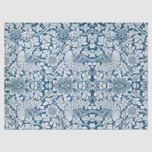 Papel De Seda William Morris Vintage Flores Aves Blue White