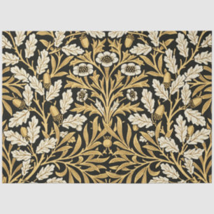 Papel De Seda William Morris Vintage Oro Patrón Roble Negro