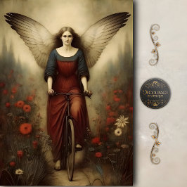 Papel De Seda Winged Angel Bicycle Garden Vintage Decoupage