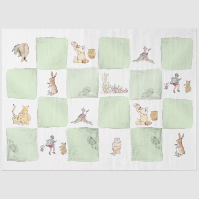 Papel De Seda Winnie de Pooh Green Check Tissue Paper (Anverso)