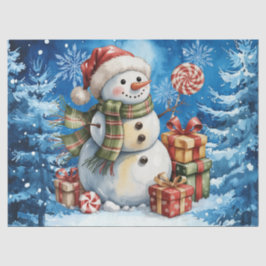 Papel De Seda Winter Blue Snowman & Christmas Presents