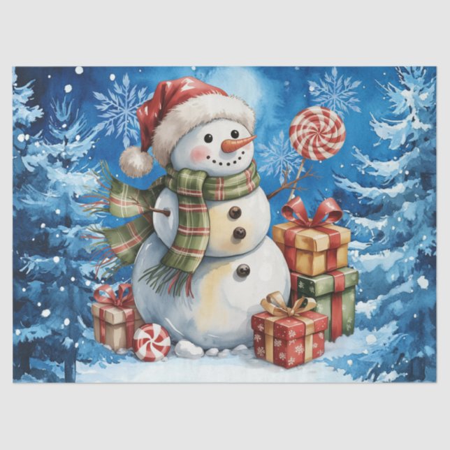 Papel De Seda Winter Blue Snowman & Christmas Presents (Anverso)